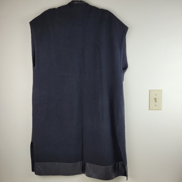 Chico's long black sleeveless sweater vest side slits faux leather trim office M - Picture 3 of 8
